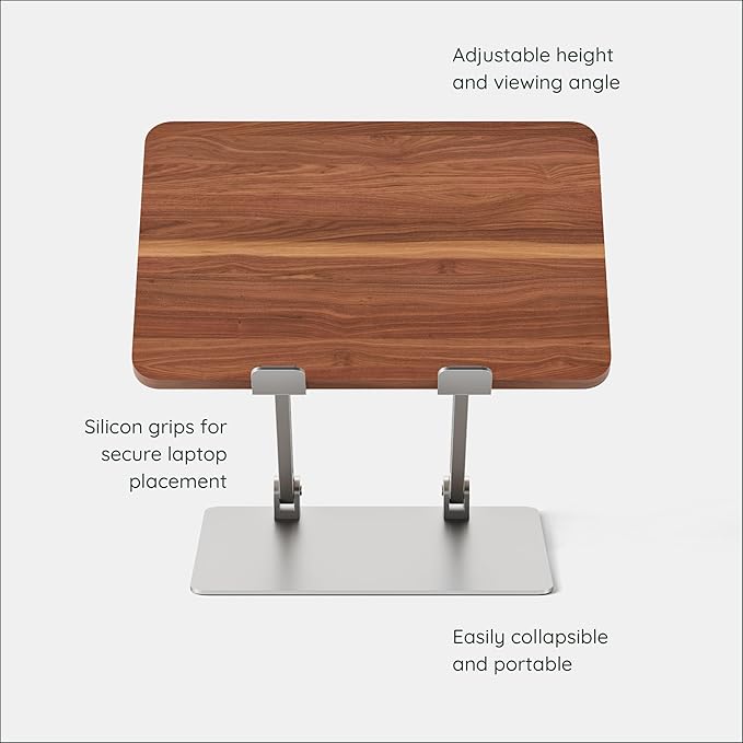 Branch Adjustable Laptop Stand - Elevate Ergonomics & Reduce Strain, Laptop Riser Customizable Height & Angle, Portable & Robust Design for Home or Office, Secure Silicon Grips - Walnut