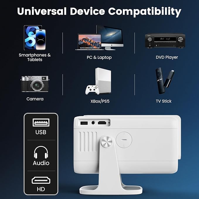 Mini 4K Projector, 1080P Full HD Smart Outdoor Portable Movie Small Projector with Wifi and Bluetooth & 270°Rotatable Stand, Android 13 OS, Auto Keystone, Support Big Screen for Home Bedroom