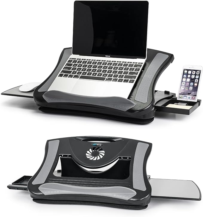 EHO Portable Lap Desk with Cushion, Detachable Mouse Pad Tray and Phone Holder, Adjustable Laptop Stand with 5 Angles, for Home, Office, Sofa, Bed