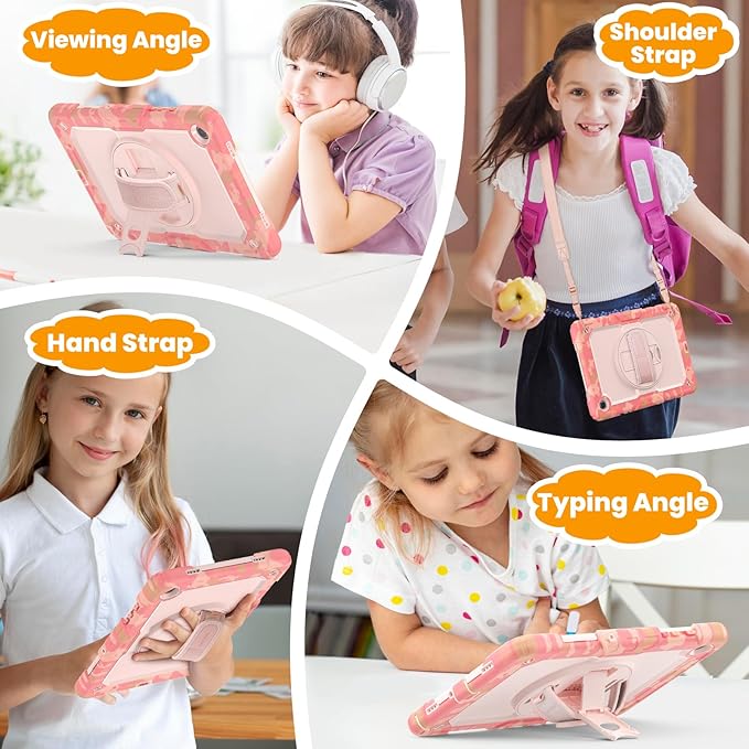 SEYMAC stock Case for Samsung Galaxy Tab A9+ Plus 11'', Full-Body Drop Protection Case with Screen Protector Pencil Holder [360° Rotating Hand Strap] &Stand, Pink Camo