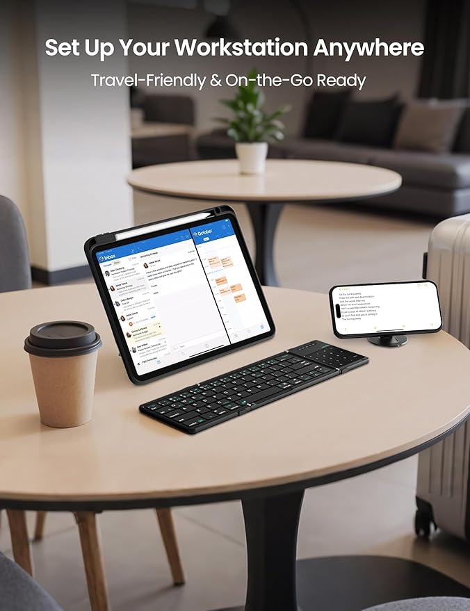 Nillkin Foldable Travel Keyboard with Touchpad & Number Pad, Bluetooth Wireless Portable Folding Full Size Keyboard with Trackpad for PC Laptop iPad Tablets Smartphone, Silicone Leather Cover, Black