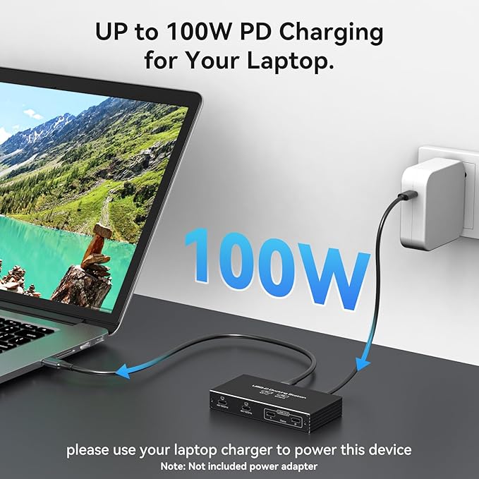 4K120Hz USB C Splitter Dual Monitor Adapter Thunderbolt Splitter 6-in-1 USB C Hub with DP Alt Mode Video Output, 10Gbps Data Transfer 100W PD Charging for Laptop Portable Monitor, with 1 Type C Cable