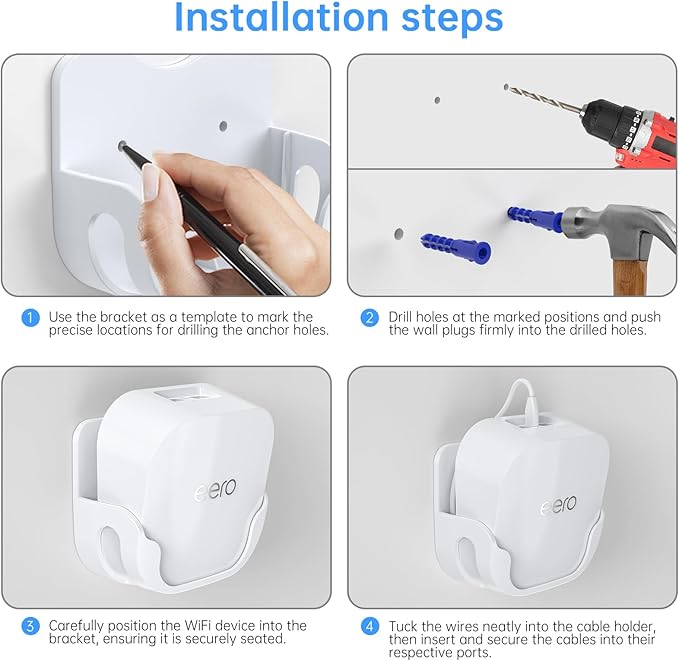 QUIDDITY eero 7 Wall Mount Bracket – Compatible with eero WiFi 7 Mesh Router and Extender, Space-Saving Holder for eero 7 WiFi Extender with Cable Management – White (1 Pack)