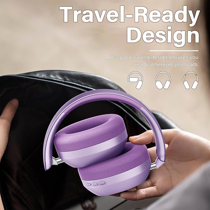 Wentronic Y05 Bluetooth Headphones Wireless Over Ear Noise Cancelling with Microphone 48 Hours Playtime, High Sound Quality Foldable Soft Earpads Earphones for Travel-Purple