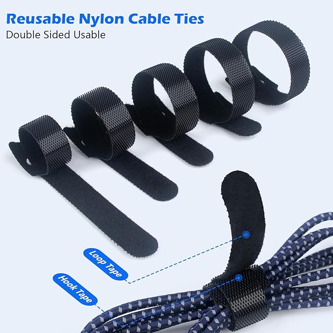 100PCS 6 Inch Reusable Cable Ties Black, Adjustable Cable Straps, Cable Tie Management, Cable Tidy for Desktop Charging Cables, Home and Office