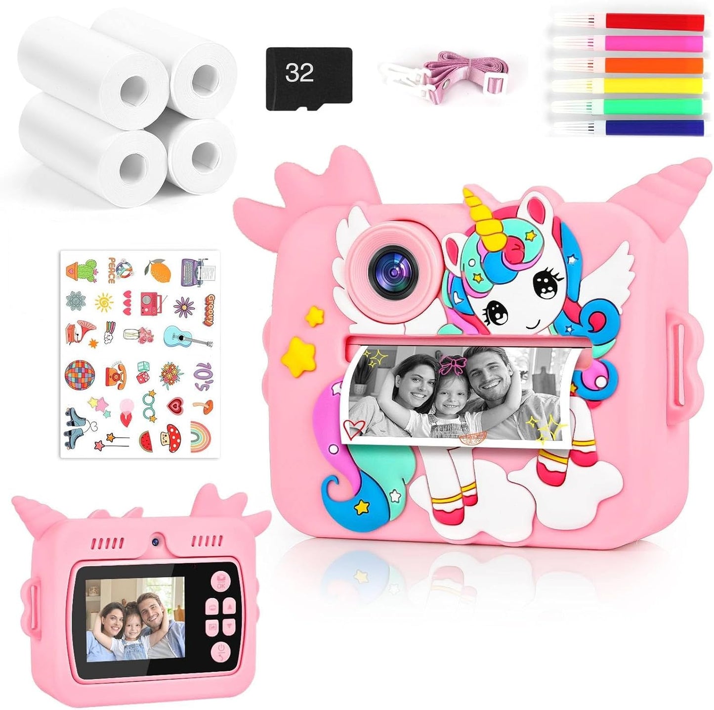 OTJ Kids Camera Instant Print - Selfie Children Digital Camera Toy That Print Photos Christmas Birthday Gifts for Ages 3-12, 4 5 6 7 8 9 10 Year Old Girls Toddler, Travel Portable Video Cameras