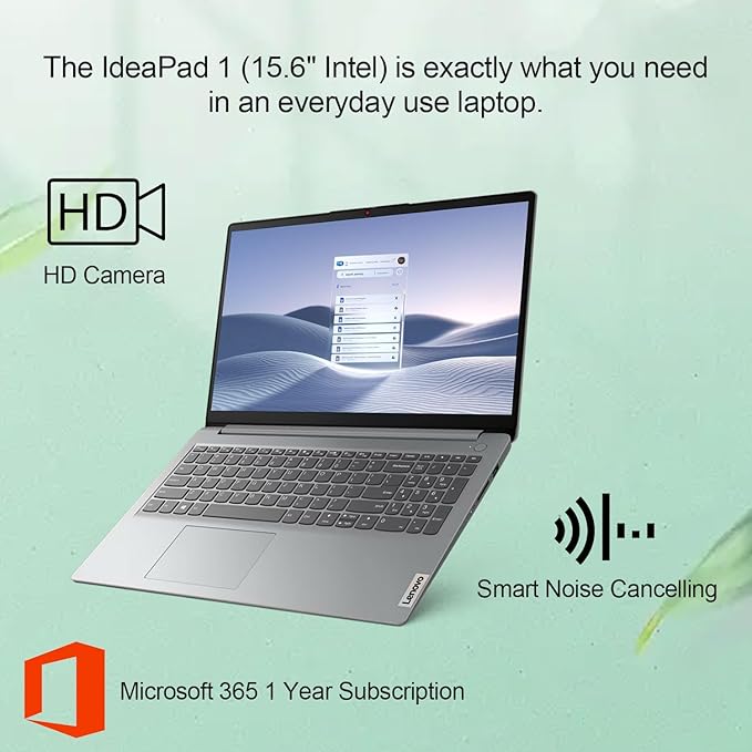 Lenovo IdeaPad 1 Home Laptop, 15.6" FHD Display, Intel Celeron Dual Core Processor, 12GB RAM, 640GB Storage(128GB eMMC + 512GB PCIe), 1 Yr Office 365, Wi-Fi 6, W11H, Additional 1 Yr ADP