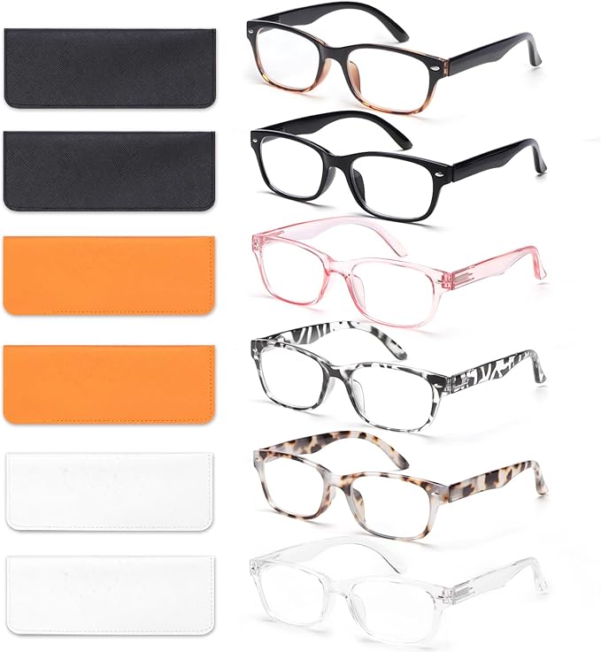 6 Pack Reading Glasses for Women Men Blue Light Blocking Spring Hinge Computer Readers, Anti Eyestrain/Glare