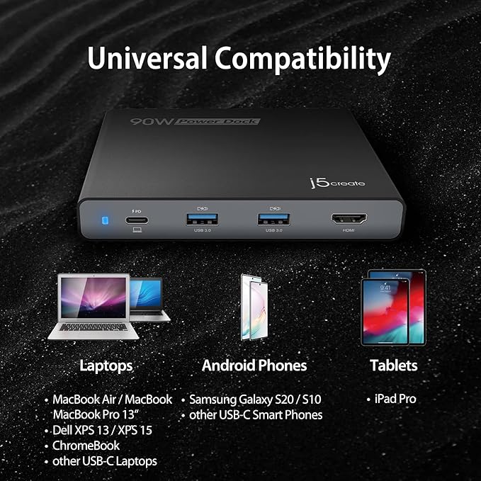 j5create USB-C Travel Hub with PD 65W Power Supply - for Travel or Business Trip - Charging Adapter Hub with 4K HDMI, USB-A x 2 - for MacBook Air/Pro 13, Surface Pro, and USB-C Laptop (JCDP392)