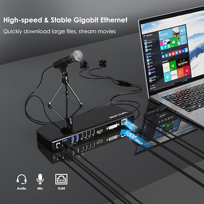 WAVLINK USB Laptop Docking Station Dual Monitors, DisplayLink Computer Dock for M1 M2 Mac and Windows, ChromeOS, Ubuntu 20.04/22.04 (HDMI & HDMI/DVI/VGA, 6xUSB Ports, LAN, Audio)