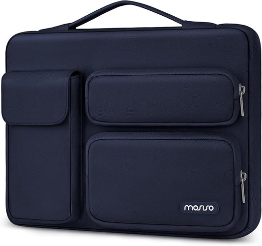 MOSISO 360 Protective Laptop Case 16 inch, 15-15.6 inch Laptop Sleeve Compatible with MacBook Pro 16, HP Acer Dell Lenovo ASUS Notebook,Side Open Bag with 2 Raised&1 Flapover Pockets, Navy Blue