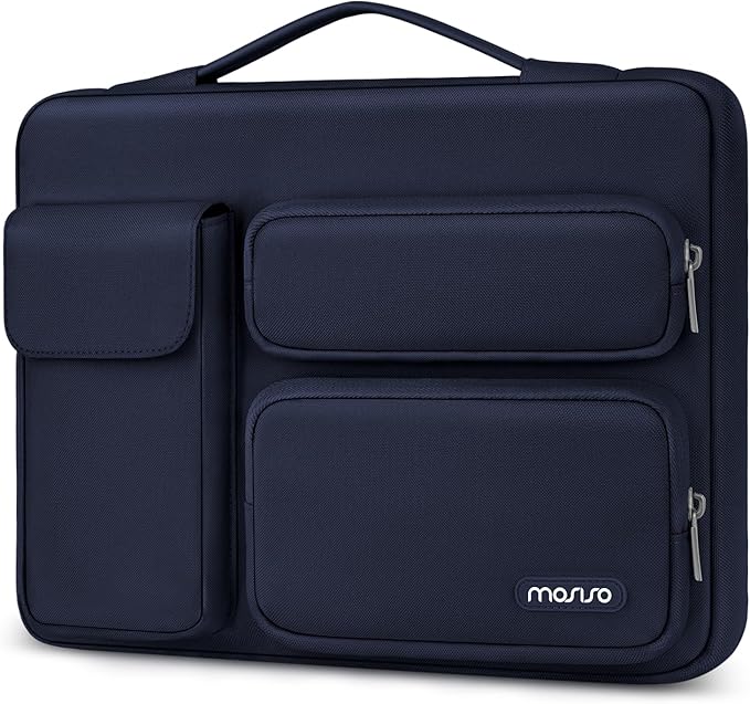 MOSISO 360 Protective Laptop Case 13 inch, Laptop Sleeve Compatible with MacBook Air 13 inch M4 M3 M2 M1 2025-2018 / Pro 13 M2 M1 2025-2016,Side Open Bag with 2 Raised&1 Flapover Pockets, Navy Blue