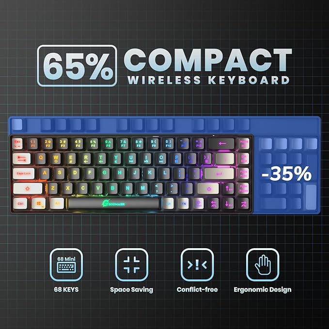 65% Gaming Keyboard, LED Backlit Mini Wired, Ultra-Compact Anti-Ghosting No-Conflict 68 Keys for PC Laptop Windows Gamer