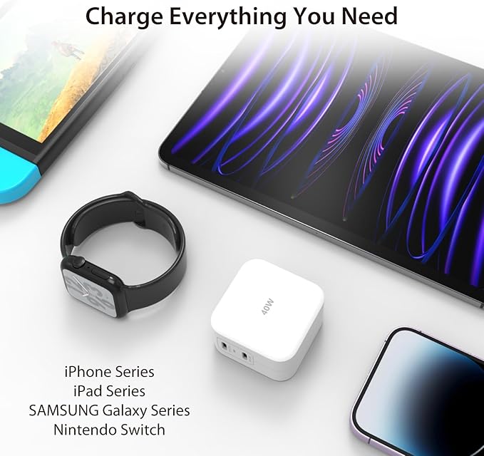 j5create PD 40W Dual Port USB C Wall Charger - Fast Charging for iPhone 15, 15 Plus, 15 Pro, 15 Pro Max, 14, 13, 12, 11, Galaxy S23, S22, S21, iPad, AirPods & More (JUP2440)