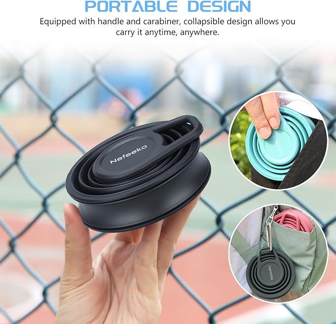 Nefeeko Collapsible Water Bottle,17oz(500ml) Reuseable BPA Free Silicone Foldable Water Bottles for Travel Gym Camping Hiking, Portable Leak Proof Sports Water Bottle with Carabiner