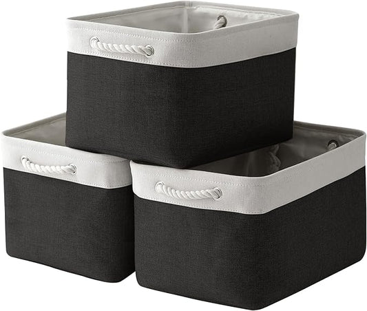TheWarmHome Storage Basket for Gifts Empty - Large Cubes 3 Pack 15.8x11.8x11.8 inch Storage Bins for Organizing Book Cloth Bathroom Toy (White & Black)