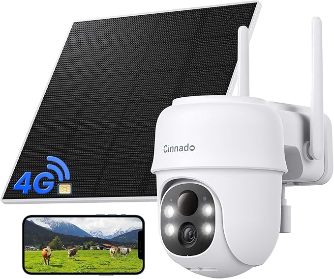 4G LTE Cellular Security Camera-No WiFi Outdoor Camera Wireless with 5W Solar Panel, 2K 360° Color Night Vision, PIR Motion, TF Card Storage, Works with Alexa, SIM Card Included, B6 4G 1P