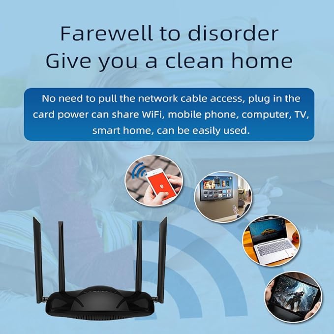 Unlocked Modem Router with SIM Card Slot, 300Mbps 4G LTE Cellular Router, WiFi Mobile Hotspot Device, Work with AT&T and T-Mobile, FDD DDNS VPN Cloudflare Plug and Play