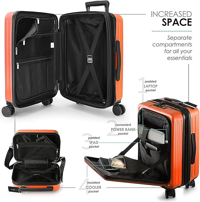 Hard Shell Luggage Sets with Spinner Wheels 4 Piece, Expandable Large Suitcases with TSA Lock, Travel Large Suitcase Set, Orange Luggage Set