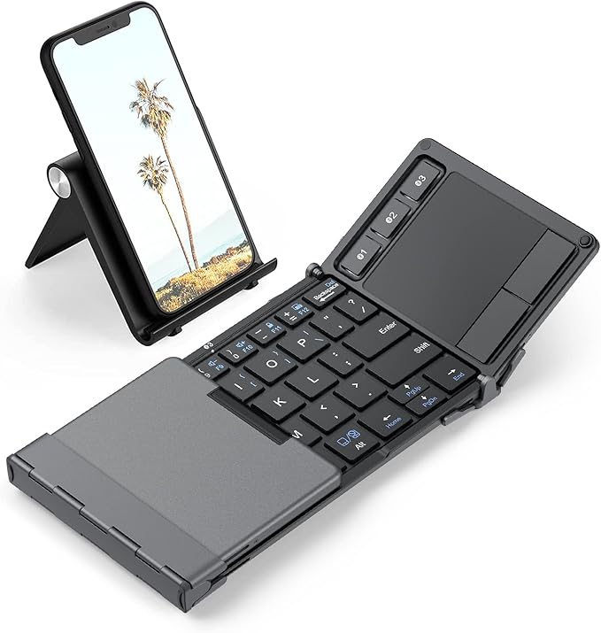 iClever Foldable Keyboard, BK08 Bluetooth Keyboard with Sensitive Touchpad (Sync Up to 3 Devices), Tri-Folding Pocket-Sized for Windows Mac Android iOS