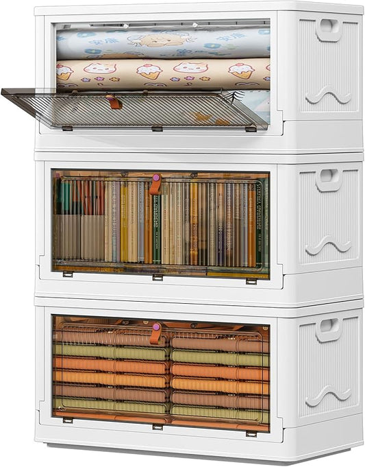 3 Tier Storage Bins with Lids 103QT - Stackable Storage Containers with Wheels, Folding Storage Boxes, Stackable Storage Bins, Closet Organizers and Storage for Living Room,Office