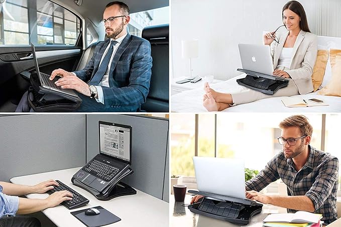 Laptop Lap Pad Laptop Stand with Attached Mouse Pad, Cushion and USB Cooling Fan, Non-Slip Heat Shield Tablet Computer Stand for Sturdy Work Station for Home, Office, Bed Sofa, Couch and Car