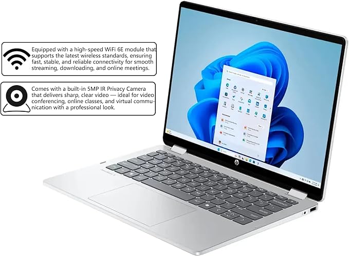 HP OmniBook 5 Flip 2-in-1 Laptop | 14" WUXGA IPS Touchscreen | 10-Core Intel Core 7 150U | 16GB DDR5 2TB SSD | Backlit Keyboard Wi-Fi6E 5MP IR Privacy Camera Win 11 w/DLCA Accessory