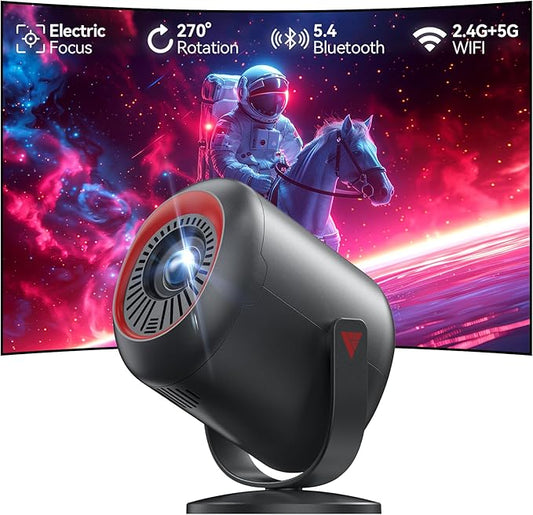 KSAN Projector with Stand, [Electric Focus] 1080P WiFi Projector with Bluetooth, Portable Movie Projector for Indoor Outdoor Use, HDMI/USB/Type C/3.5mm AV for IOS/Android/Windows/TV Stick/PS5