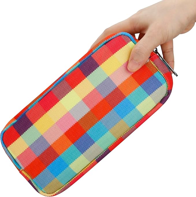 E-Tree Cute Makeup Bag,Travel Make up Pouch for Purse,Zipper Toiletry Cosmetic Brush Skin Care Case for Women Man,Tech Electronic Organizer,Small Canvas Storage for Personal Items,Colorful Checkered