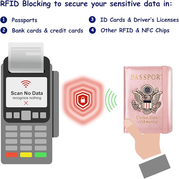 TOURSUIT RFID Passport and Vaccine Card Holder Combo, Travel Document Case Cover, Leather Wallet Organizer Women with Vax Vaccination Protector Slot (Rose Gold)