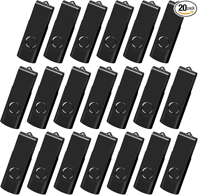 AreTop 2GB USB Flash Drive 20 Pack, Bulk USB 2.0 Thumb Drive Swivel Memory Stick Jump Drive Pen Drive for Storage and Backup (20 Pack 2GB, Black)