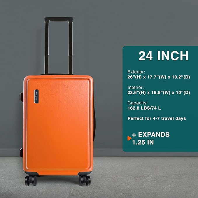 Luggage Sets 3 Piece, 22 Inch Carry on Luggage and 24 Inch Suitcases with Wheels Spinner, Durable Hard Shell Suitcase Set, Expandable Travel Suitcase, Orange