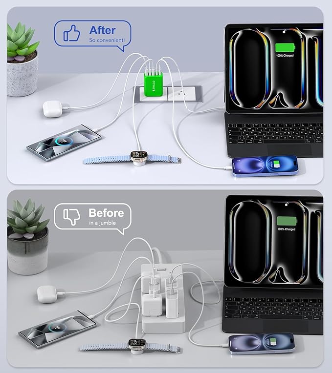 50W USB C Wall Charger Block,5-Port C Charger Fast Charging Block PD Power Adapter +QC 3.0 Multiport Type C Box Charger Cube USB A Wall Plug for iPhone 14/15/16/17 Pro Max Plus,Samsung(Green)(2-Pack)