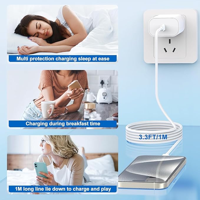 iPhone 15 Pro Charger Fast Charging, 2Pack 20W PD USB C Wall Charger Type C Block with USB C to C Fast Charging Cable Cord Compatible with Apple iPhone 15/15 Pro/15 Pro Max/15 Plus, iPad Pro/Air/Mini