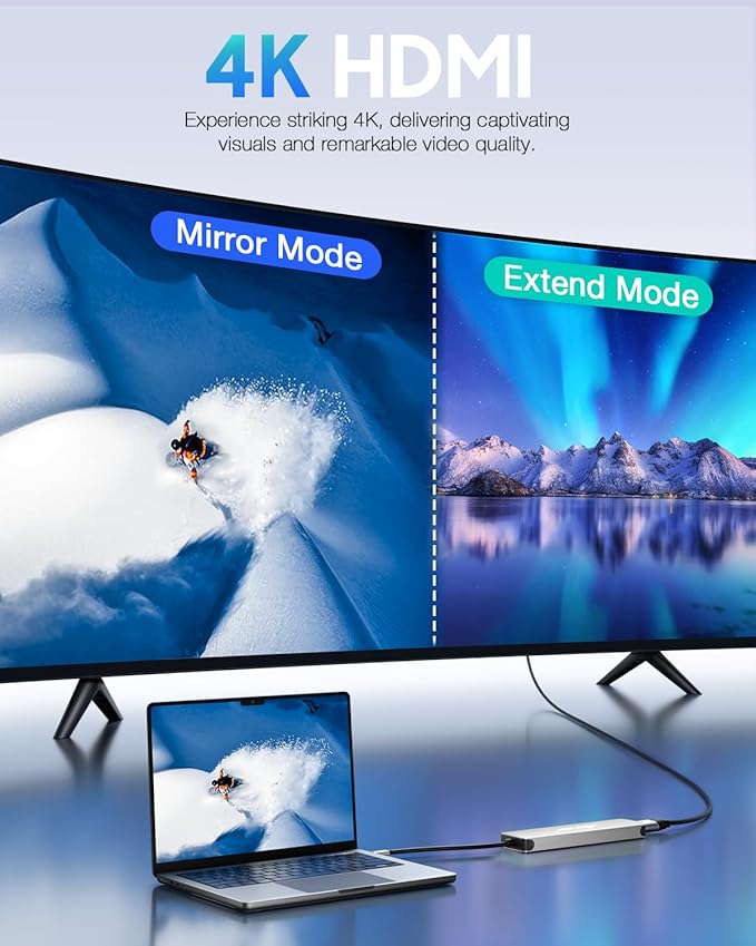 Hiearcool USB C Hub Multi-Port Adapter, 7-in-1 USB-C Dongle with 4K HDMI 100W PD SD/TF Card Reader, USBC Dock Compatible for MacBook Pro/Air Dell XPS Lenovo HP and Other Windows Laptops-Sliver White