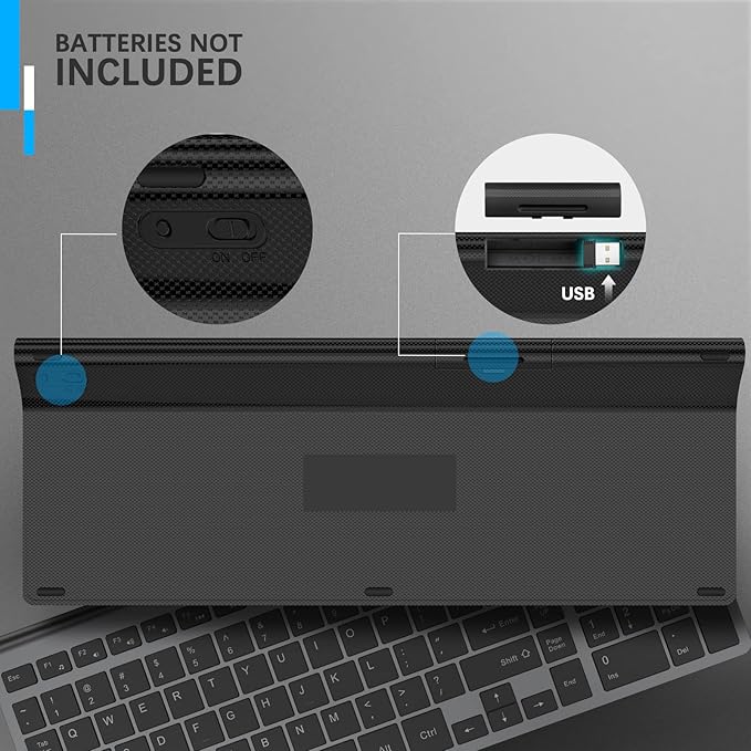 JOYACCESS Wireless Keyboard, 2.4G Slim and Compact Wireless Keyboard with Numeric Pad for Laptop, MacBook Air, Apple, Computer, PC(Black and Grey)