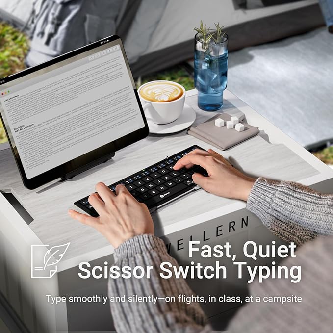 iClever Foldable Bluetooth Keyboard, Ultra-Slim Metal Keyboard with USB-C Charging, Tri-Folding Design for Laptop, iPad, iPhone, Tablet - Sync 3 Devices, Portable & Space-Saving