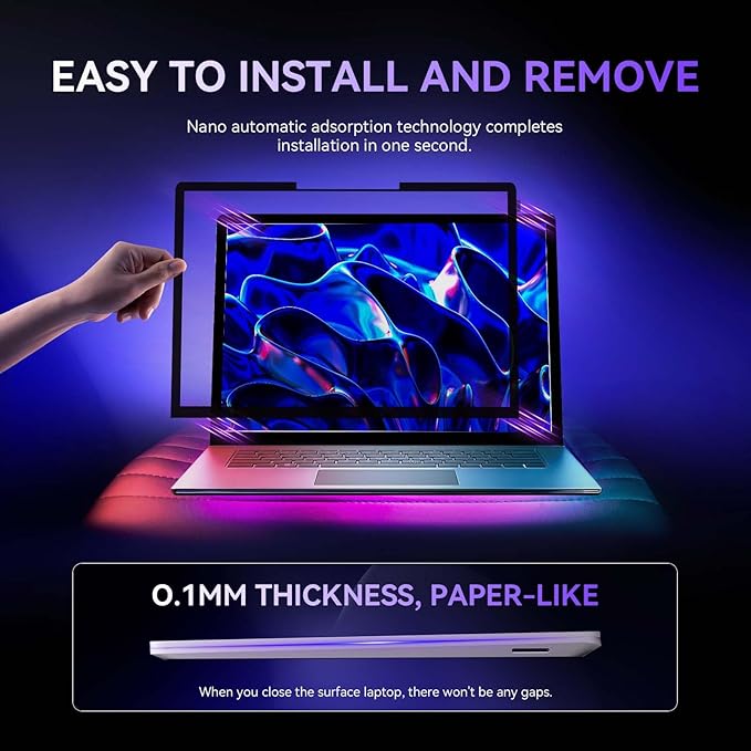 Privacy Screen for Surface Laptop 6/5/4/3-15 Inch, Removable Computer Screen Anti-Spy Filter Shield for Microsoft Surface Laptop 15in