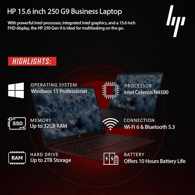 HP New Business Laptop with Microsoft Office, Intel Powerful Processor, 15.6" FHD LED Display, 32GB RAM, 1TB SSD, Ethernet RJ-45, Ultra Quiet Design, Long Battery Life, Windows 11 Pro, WOWPC USB