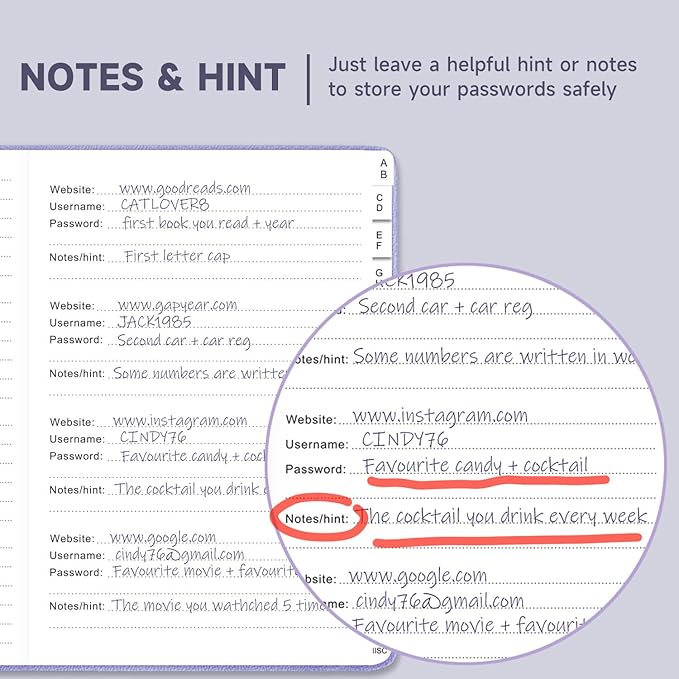 Password Book with Alphabetical Tabs – Hardcover Internet Address & Password Organizer – Password Keeper Notebook for Computer & Website – 7x 10" Log-in Password Journal w/Thick Paper (Lavender)