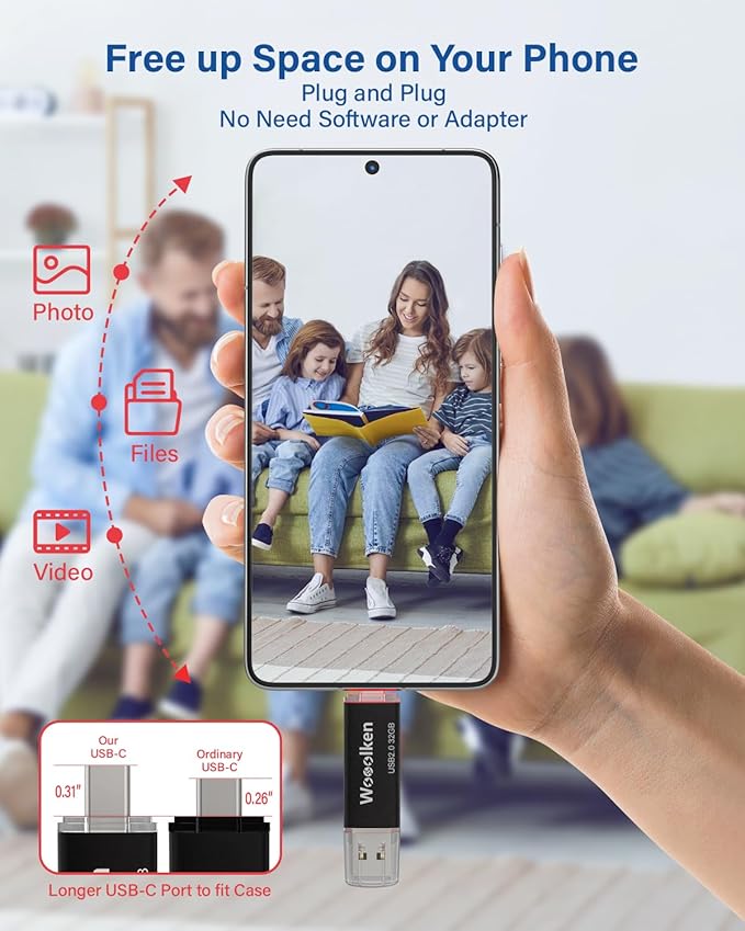 USB C Flash Drive 32GB 10 Pack, Wooolken Type-C Flash Drive + USB 2.0 Thumb Drive OTG Thumb Drive Compatible with iPhone 16/15, Android Smartphone/Tablets/Computers