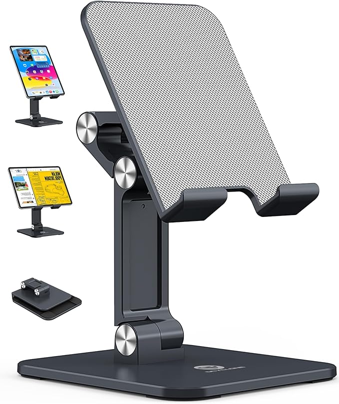 OCYCLONE Tablet Stand Compatible with iPad Holder for Desk, FoldableTablet Holder Portable Monitor Stand - Black