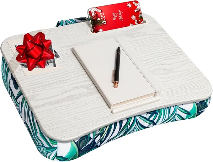 LAPGEAR Designer Lap Desk with Phone Holder and Device Ledge - Tropical Palm Leaves - Fits up to 15.6 Inch Laptops - Style No. 45427