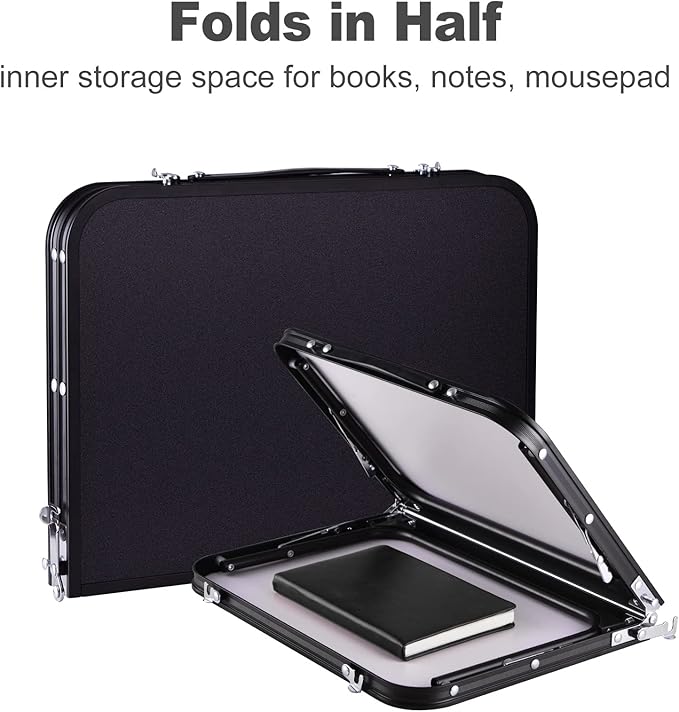 Foldable Laptop Desk, Bed Table for Study & Reading, Portable Mini Picnic Table, Folds in Half with Inner Storage Space