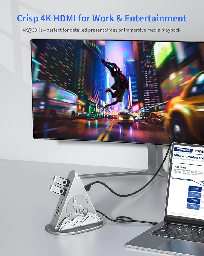 Silver 8-in-1 USB C Hub Multiport Adapter to 4K HDMI for MacBook,with 3 USB-A Ports,1 USB-C Data,100W PD,SD/TF Card Slots,Compatible with MacBook Pro/Air,iPad Pro,and More Type-C Laptops