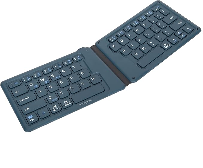 Targus Ergonomic Foldable Bluetooth Keyboard, Split Travel Keyboard Wireless, Rechargeable Portable Wireless Keyboard for Android iPhone Microsoft & Apple Tablets, Blue (PKF00302US)
