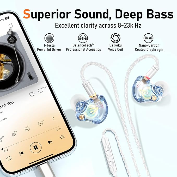 Vibes 202MC USB-C Wired Earbuds - HiFi in Ear Monitor Headphones - Noise Isolating Ear Buds w/ Mic - Clear Sound, Deep Bass & Comfort-Fit Earphones - MMCX to USBC, Silver Plated Cord, Carrying Case