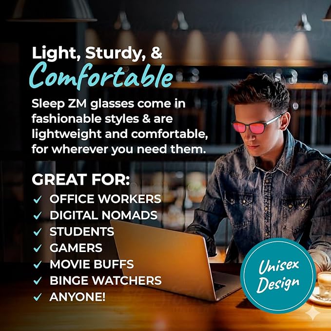 Blue Light Blocking Glasses for Women + Men - Better Sleep + Anti Eye Strain Protection - Computer Screens & Gaming