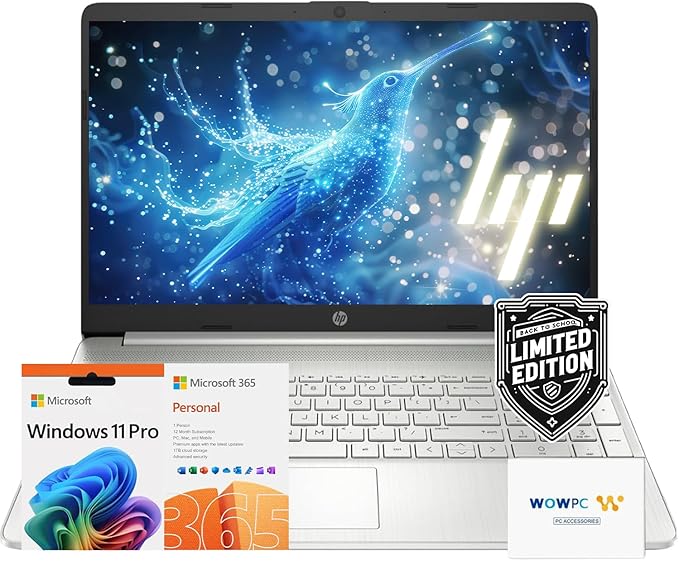 HP 15.6" Laptop | Back to School Limited Edition with Microsoft 365 | 16GB RAM | 2.5TB Storage (2TB SSD&512GB External Storage)| AMD Quad-Core Processor (Beat i5-11300H) | Win11 Pro | WOWPC Bundle
