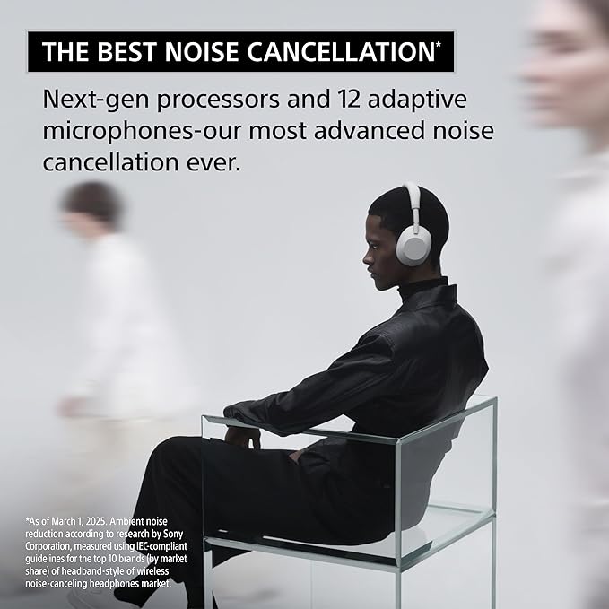 Sony WH-1000XM6 The Best Noise Canceling Wireless Headphones, HD NC Processor QN3, 12 Microphones, Adaptive NC Optimizer, Mastered by Engineers, Studio-Quality, 30-Hour Battery, Platinum Silver